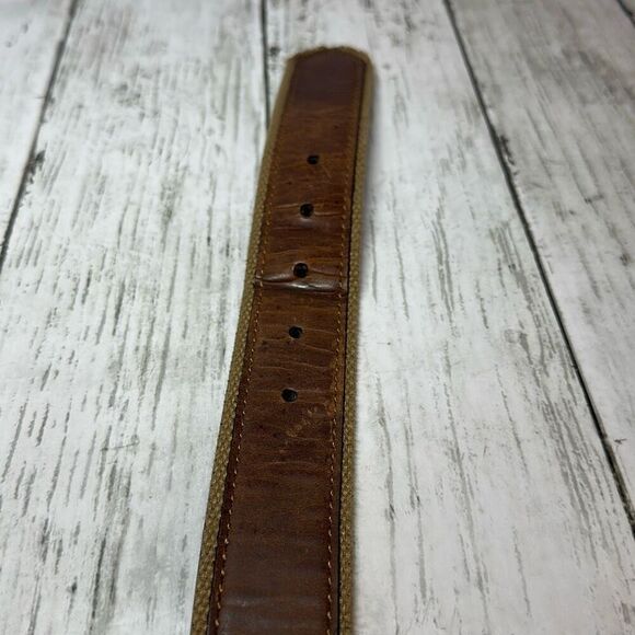 Men's BILL ADLER Belt Brown Leather Canvas Trim  Size 40 - Picture 8 of 8